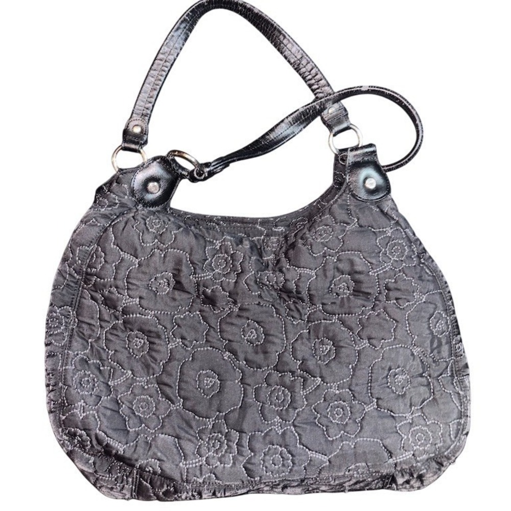 Thirty-One Hobo Shoulder Bag Womens Large Black Poppy Floral Zip Pockets purse
